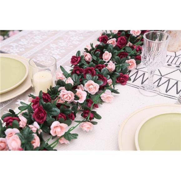 8pcs 65.6Ft Flower Garland, Fake Rose Vine Artificial Flowers Hanging Rose Ivy - Picture 2 of 7